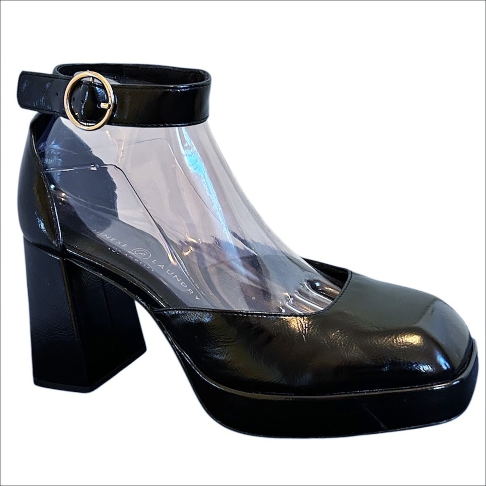 Chinese Laundry Platform Pumps Shoes 8.5 Black Square Toe Block Heel 90s Y2K NEW